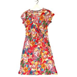 Shelby & Palmer Orange Floral Tropical‎ Wrap Midi Dress Size Medium